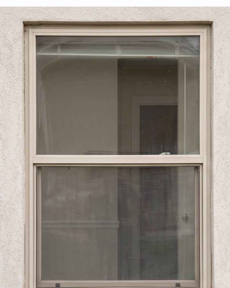 Old almond aluminum window before replacement